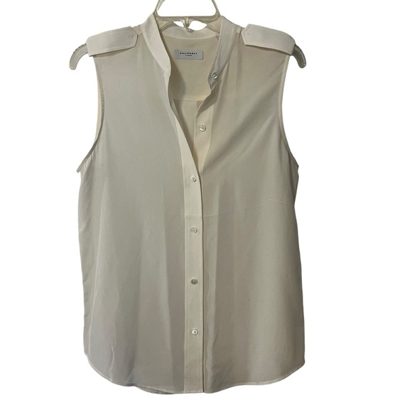 Equipment Femme Mandarin Collar Button Front Top Blouse White Small Sleeveless - Picture 1 of 9